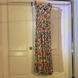 l*space Strapless Floral Maxi Dress in Black, Yellow & Pink